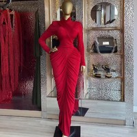 Robe longue plissée élégante et ajustée à col roulé taille haute pour femme ZHEZHE – Collection Printemps 2026