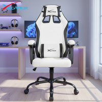 Chaise de jeu pivotante ergonomique professionnelle moderne en cuir PU blanc avec accoudoirs extensibles et rafraîchissants