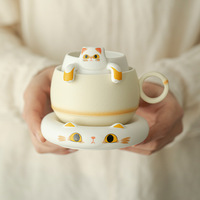 Ensemble de tasses à thé et à eau séparées en céramique mignonne pour le bureau, tasses à thé en porcelaine avec soucoupes et infuseur, cadeau de luxe pour femmes et filles