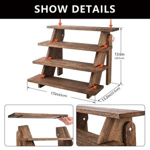 Support à cupcakes vintage à quatre étages en bois, couleur naturelle, support de présentation de collection, support à dessert sculpté à la main, plateau de service pour le jardin - Product Image 4