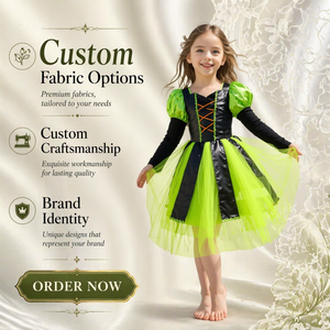Vestido <span class=keywords><strong>de</strong></span> Princesa Personalizable con Logotipo, Empaque y Patrón Personalizados, Disfraz <span class=keywords><strong>de</strong></span> Carnaval Negro y Verde para Niñas - Product Image 1