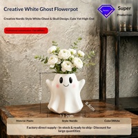 Vase en résine chinois transfrontalier, design fantôme créatif, blanc, mignon, style nordique, moulage par injection, style Instagram, pour Halloween, décoration de bureau, direct usine