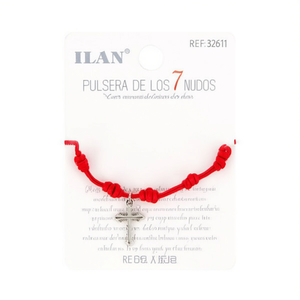 Pulsera Ilan con 7 Nudos, Cordón Rojo y Colgante de Cruz Plateada, Hecha a Mano - Product Image 2