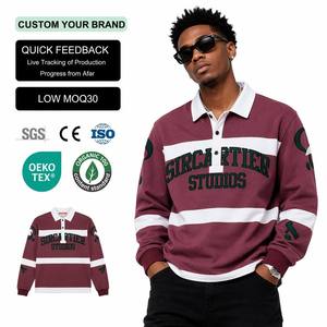 Custom Label Logo 3D Embroidery America <strong>Vintage</strong> Retro <strong>Polos</strong> <strong>Shirts</strong> Oversized Boxy Long Sleeve Button up Rugby <strong>Polo</strong> <strong>Shirts</strong> - Product Image 1