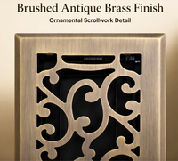 A.R.rain Grille de ventilation décorative de style victorien en laiton antique, avec motif festonné, registre de sol et registre de ventilation réglable, garantie 1 an
