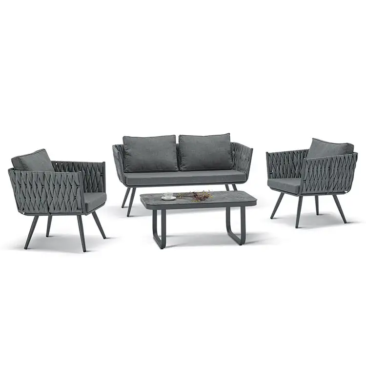 Moderne Luxe Anti Uv Lounge Bistro Patio Sets Waterdicht Gegoten Aluminium Tuinmeubilair Pe Rotan Rieten Tuin Sofa Set