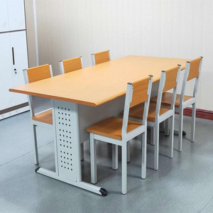 Ensemble table et chaise de lecture en acier et bois HH 28, mobilier de bureau et de bibliothèque, combinaison libre, forme barre - Product Image 1