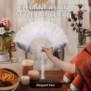 Elegante Abanico Plegable de Encaje con Plumas para Baile, Hecho a Mano, Estilo Antiguo, de Plástico, Duradero, Clásico, para Fiestas - Product Image 2