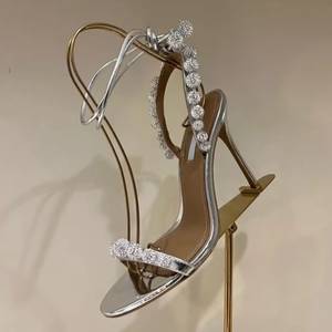 Tacones Altos Sexys de Marca de Lujo para Mujer, Tacones Altos con Cordones para Boda y Fiesta, Sandalias de Tacón Alto de Cuero Genuino - Product Image 4