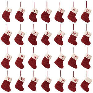 Chaussettes de Noël rouges avec lettres de l'alphabet flocon de neige, en tricot polyester/lin/velours, décorations suspendues pour sapin de Noël - Product Image 3