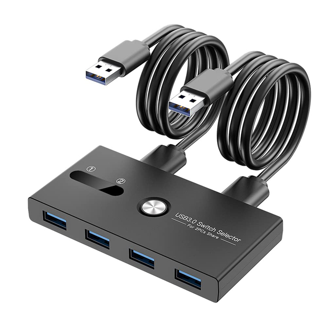USB 3.0 Switcher 2 Computers Share 4 USB for PC Mouse Keyboard Printer Scanner, USB KVM Switch Selector Windows, Mac, Linux