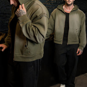 Sudadera con Capucha KingSen para Hombre, Corte Cuadrado, Cierre de Cremallera, Estilo Monkey Washed, Felpa Francesa, Logotipo Bordado, Transpirable, de Algodón para Invierno - Product Image 4