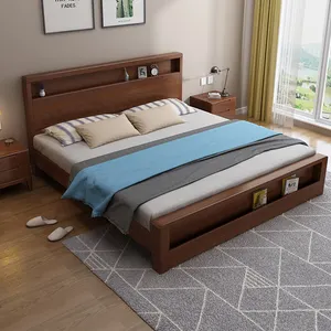 Cama de plataforma estilo nórdico, cama com armazenamento de 1.8 metros e 1.5 metros, quadro de cama simples e de madeira