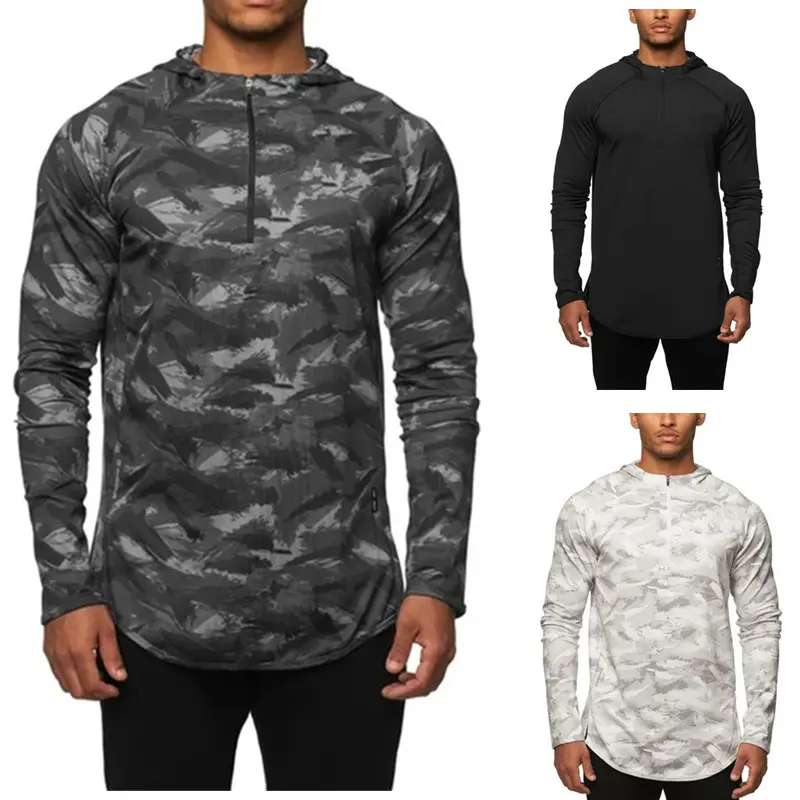 Workout Full Sublimation running Men Camouflage Pullover Hooded Sweatshirt With Zip