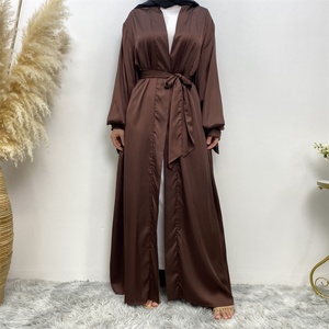Solid Color Dubai Abaya Made in Lightweight Thin Satin with Long Sleeves Side <b>Pockets</b> for Muslim Women 1934# - Product Image 3
