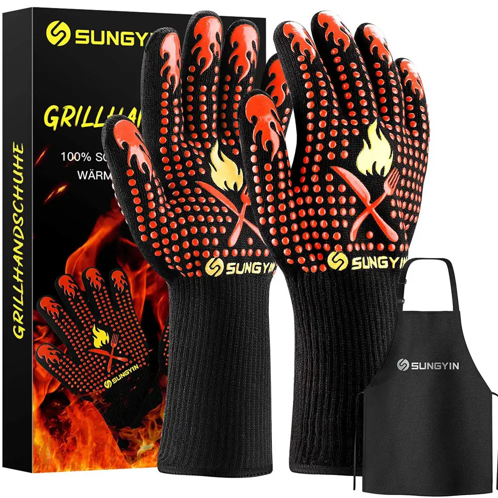 Personnalisé Silicone Coton Four Gants de Cuisson de Travail Protéger Résistant À La Chaleur BARBECUE Grill Gants