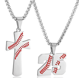 2024 personnalisé sport hip hop femmes hommes garçons breloques en acier inoxydable bijoux pendentif baseball numéro collier - Product Image 3