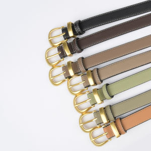 Ceinture de luxe en cuir véritable motif litchi de 2,3 cm <span class=keywords><strong>pour</strong></span> femme, boucle dorée mate vintage, ceinture fine grainée <span class=keywords><strong>pour</strong></span> jeans et robes - Product Image 5