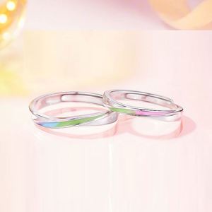 Anillos De Pareja Silver Plated Gradient Enamel Wedding <b>Rings</b> Moebius <b>Couple</b> <b>Ring</b> Adjustable Open Wedding Band Jewelry - Product Image 3
