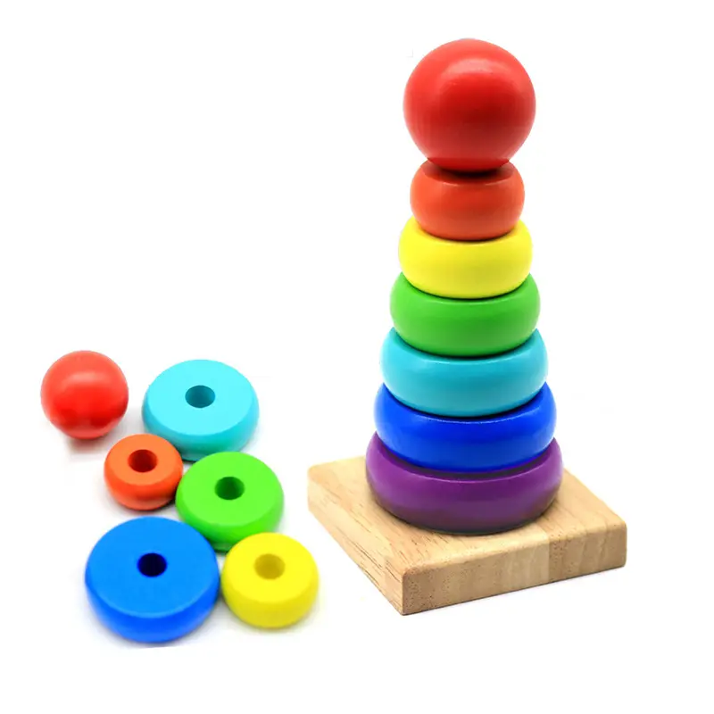 ألعاب تعليمية مبكرة خشبية بألوان قوس قزح تُركب فوق بعضها بصورة دائرية ألعاب برجية لعب مونتيسوري للأطفال