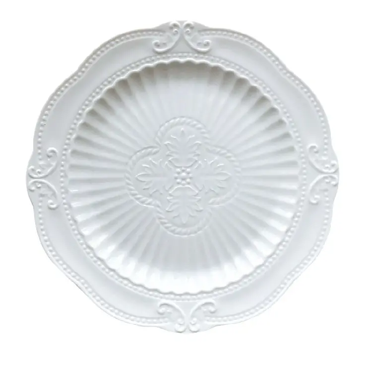 Placas de carregador de casamento, placas de porcelana branca e lisa para servir pratos de decoração de cerâmica