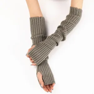 Nouveau long gants sans doigts femmes hiver plus chaud tricoté bras manches Fine décontracté Goth vêtements femmes Punk gothique gants - Product Image 3