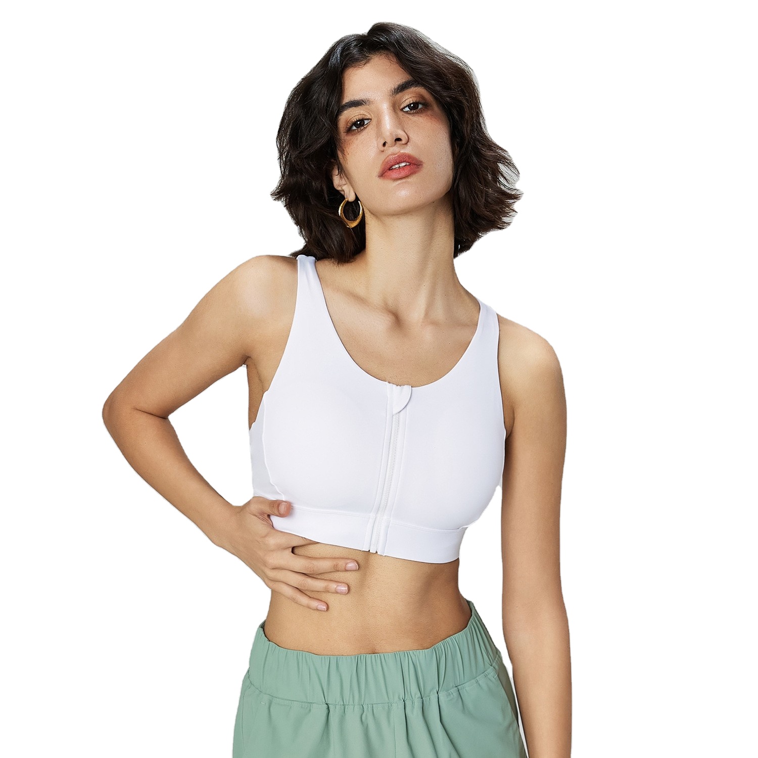 High-End Women's Sports Bra Zipper Shockproof Outdoor Fitness Running Bra Cross Back Beautiful Sexy Yoga Vest for Adults Summer