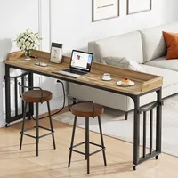 Table de lit avec roues réglable en hauteur bureau roulant portable avec prises ports USB pour lit queen support inclinable