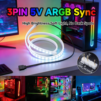 Lampu LED Strip ARGB AURA SYNC 5V 3Pin ABS Soft Light Bar, Efek Aliran RGB yang Dapat Diatur, USB, untuk Casing PC Gaming dan Pencahayaan Desktop