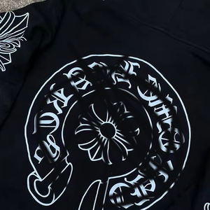 <span class=keywords><strong>Felpa</strong></span> con Cappuccio e Zip Chromm Heart, Produzione OEM all'Ingrosso, in Poliestere e Cotone Nero con Ricamo, <span class=keywords><strong>Oversize</strong></span> per <span class=keywords><strong>Uomo</strong></span> Y02 - Product Image 3