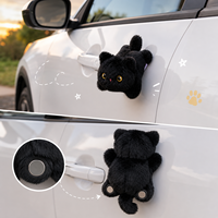Aimant de réfrigérateur en peluche chat noir mignon, en fibre de polyester douce, design couché, souvenir magnétique, cadeau fantaisie