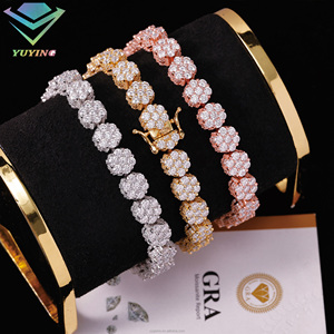Pulsera Hiphop de Plata de Ley 925 con Baño de Oro de 18K, Diseño de Flor, con Moissanita VVS de 8mm Color D, para Mujer y Hombre, en Stock, Regalo - Product Image 4