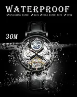 Montre-bracelet automatique mécanique pour homme KINYUED J055 de luxe avec bracelet en cuir, étanche, tourbillon, personnalisable avec votre propre logo OEM