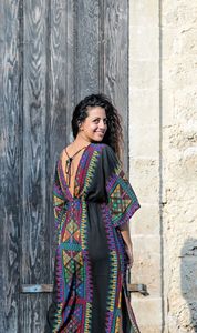<span class=keywords><strong>Kaftan</strong></span> Beach Cover up Dress Sexy V-Back Hundiendo Cuello Media manga Side Split Mujeres Vestido de verano - Product Image 4