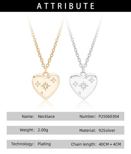 Commercio all'ingrosso collana di zirconi con cuore in argento 925 di moda 18K placcato <span class=keywords><strong>oro</strong></span> minimalista argento Sterling collane da donna - Product Image 6