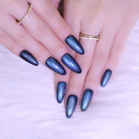 Nouvel Arrivage – Ongles à Presser en ABS Souple, Forme Amande, Effet Œil de Chat Bleu, Couverture Complète, Pré-Conçus pour Femmes