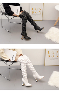 Nuevas Botas de Invierno 2024 para Mujer, Tacón Fino, Punta Puntiaguda, Blancas, Tacón Alto, Botas hasta la Rodilla, Tacón Fino Tipo Copa de Vino, Tallas 35-42 - Product Image 6