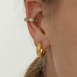 J & D Minimalistische Hoepel Oorbel 18K Verguld Roestvrij Staal Mode Getextureerde Oorringen - Product Image 1