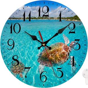 マリンライフ フレームレス密度板 静音壁掛け時計 MDF装飾デザイン リビングルーム用 UV印刷 卸売時計 - Product Image 1