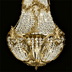 Lampadario di Lusso in Ottone Francese, Lampade a Sospensione in Cristallo e Rame per Salone Duplex, Villa e Atrio - Product Image 4