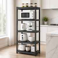Chariot de rangement de cuisine à 5 niveaux sur roulettes, étagère métallique avec portes vitrées, support pour four à micro-ondes, organisateur