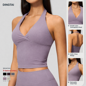 Reggiseno Sportivo Dingtai Traspirante con Collo Halter <span class=keywords><strong>per</strong></span> Donna, con Imbottiture Rimovibili, Supporto Medio, Modellante <span class=keywords><strong>per</strong></span> Palestra e Fitness - Product Image 1