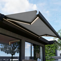 Auvent en aluminium à cassette complète OEM ODM, pare-soleil, résistant au vent, imperméable, avec éclairage LED