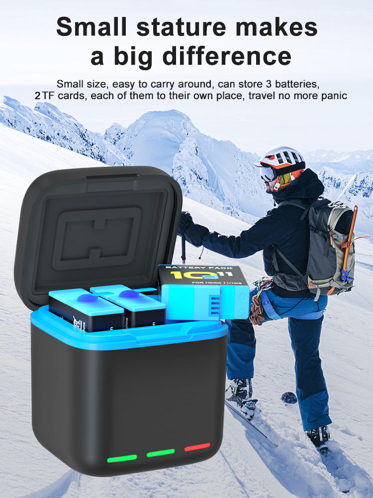 Hongdak New Box with 3ps Fast Charging Battery Kit Set for GoPro Hero 12/11/10/9 Camera gopro Battery