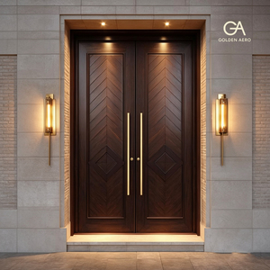 Puerta Doble de Madera Sólida con Patrón Chevron, Manijas Doradas, Apertura Abatible, Operación Manual, Acabado para Decoración de Apartamentos y Villas - Product Image 3