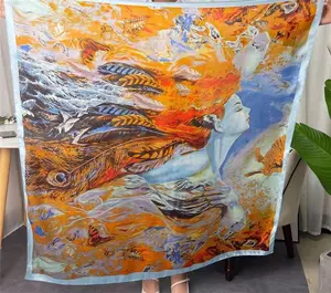 wholesale amazing colorful women silk scarf with Greek figure paint super smooth winter silk scarves