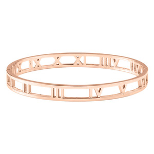 Bracelet jonc en acier inoxydable plaqué or PVD 18 carats avec découpe de chiffres romains | |   Imperméable, hypoallergénique et résistant à la décoloration - Product Image 2