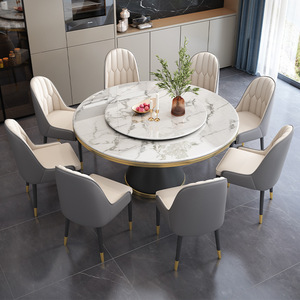 Italian Style Round <b>Marble</b> Dining <b>Table</b> With Rotatable <b>Top</b> And Chairs Set For Home Dining Room - Product Image 1
