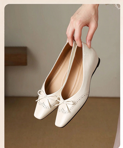 White Flat Shoes Bow Cut-out Breathable Upper Square Toe Ballet For 2027 Spring <b>Gift</b> For <b>Friends</b>, Go To School, Bride <b>Gift</b> - Product Image 6