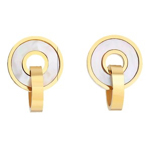 Boucles d'oreilles géométriques plaquées or 14 mm, design creux double couche en forme de coquille pour bijoux de mode - Product Image 5